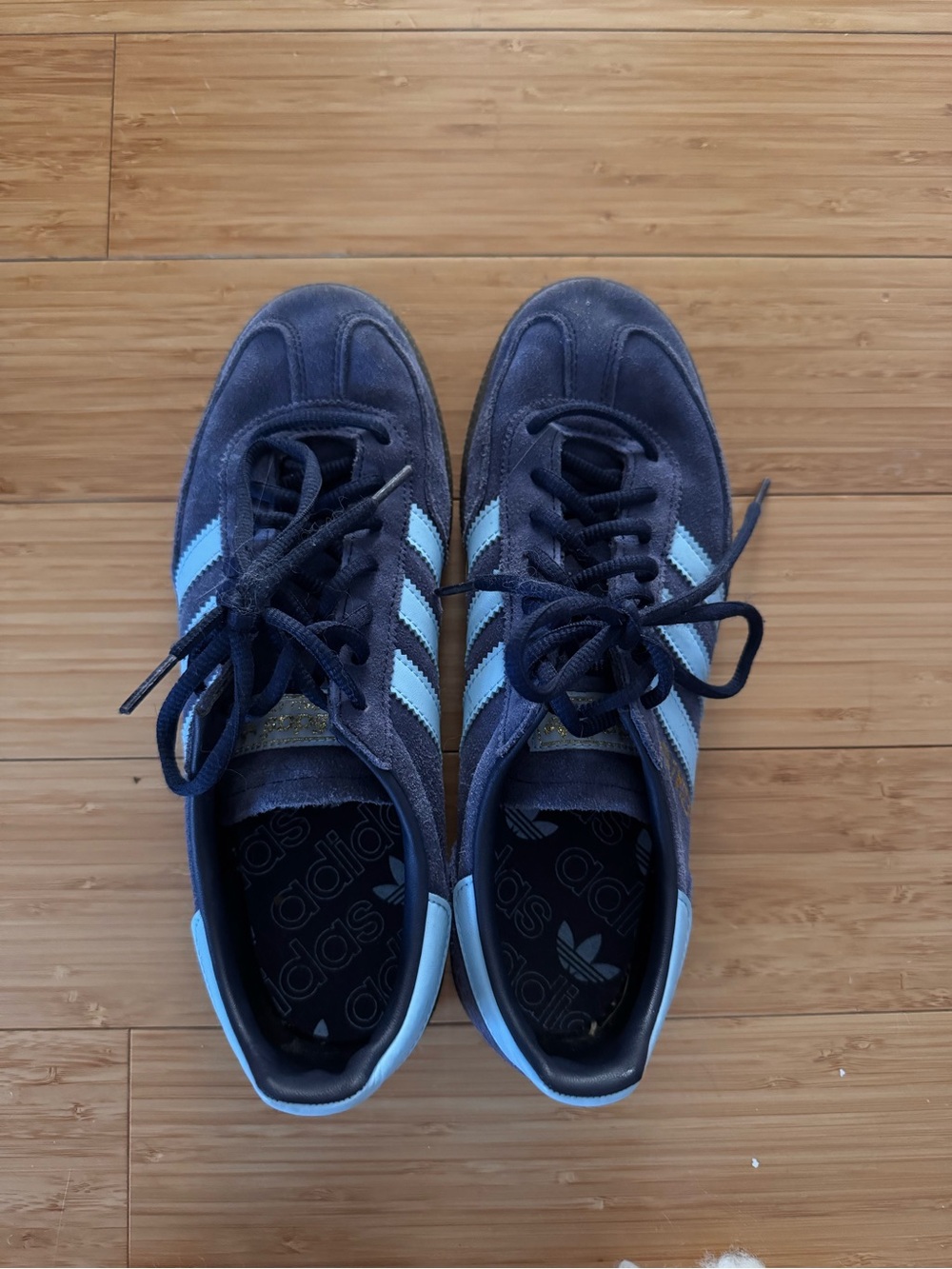 Adidas Unisex Navy Suede Sneakers with Light Blue Stripes - US 7 men’s sizing